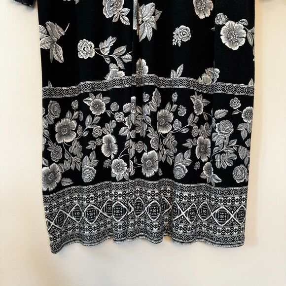 J. Jill Women's Black and White Floral 3/4 Sleeve Knee Length Dress Size Medium - Picture 4 of 6